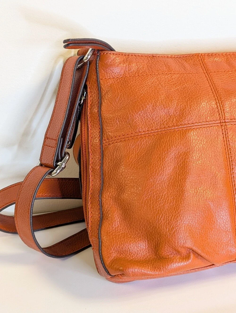 Tignanello Orange Genuine Leather Multi Pocket Crossbody Bag
